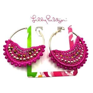 Lilly Pulitzer Earrings Hot Pink Hoop NWT Hoops Gold Bougainvillea Pink 008444